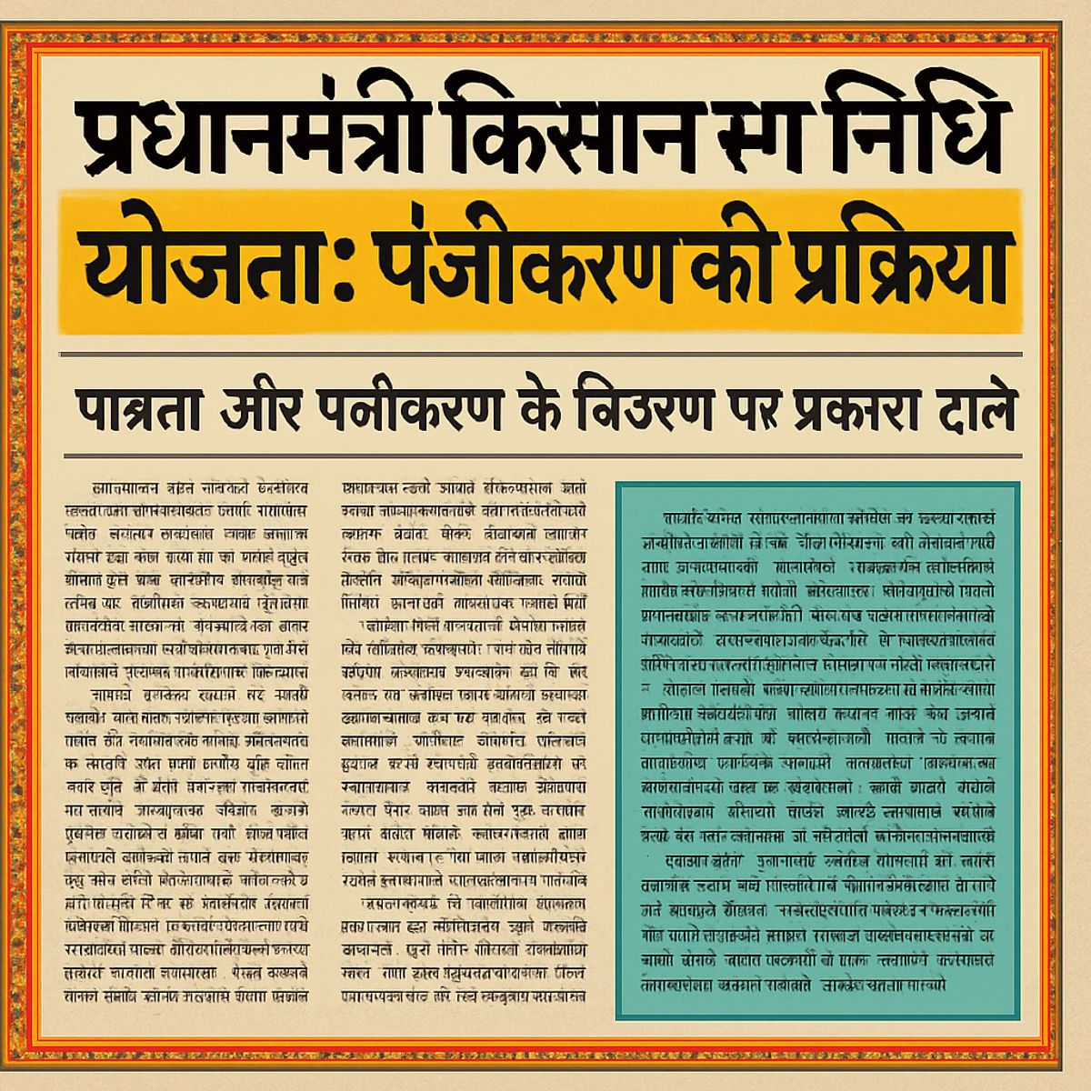Indian newspaper front page with headline about PM Kisan Samman Nidhi Yojana registration process in Hindi