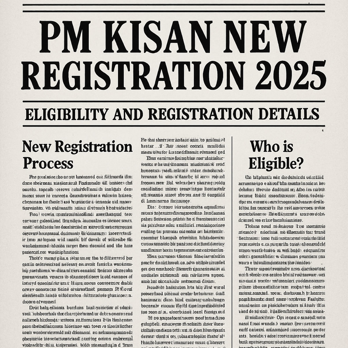English newspaper front page with headline about PM Kisan New Registration 2025, highlighting eligibility and registration details