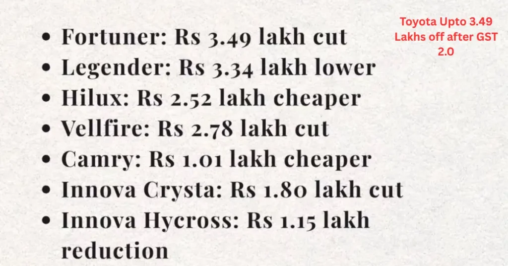 image showing toyota discount on the toyota cars after GST 2.0