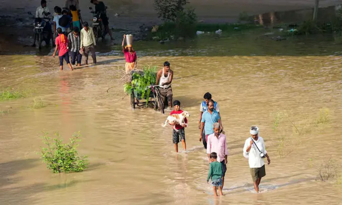 image showing farmers in the fields affected by flood