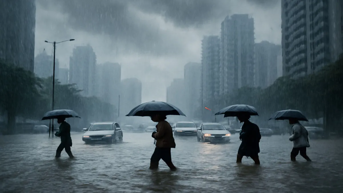 Water filled on Gurugram roads due to rain, people carried umbrellas