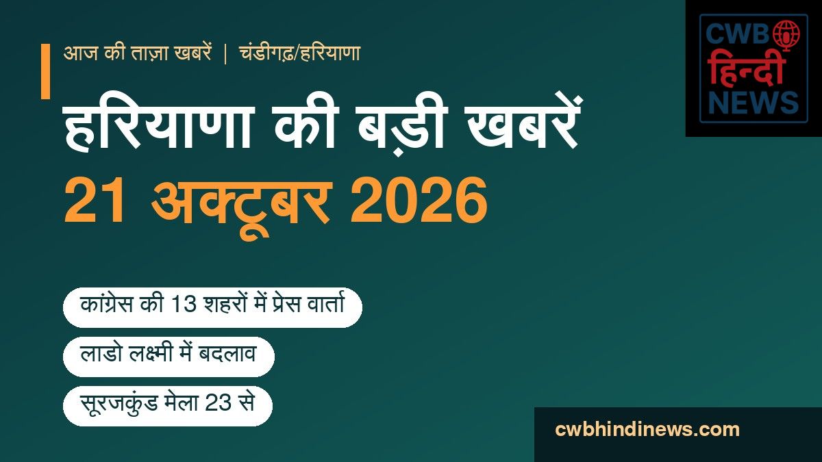 हरियाणा की बड़ी खबरें 21 अक्टूबर 2026: कांग्रेस प्रेस वार्ता, लाडो लक्ष्मी बदलाव और सूरजकुंड मेला