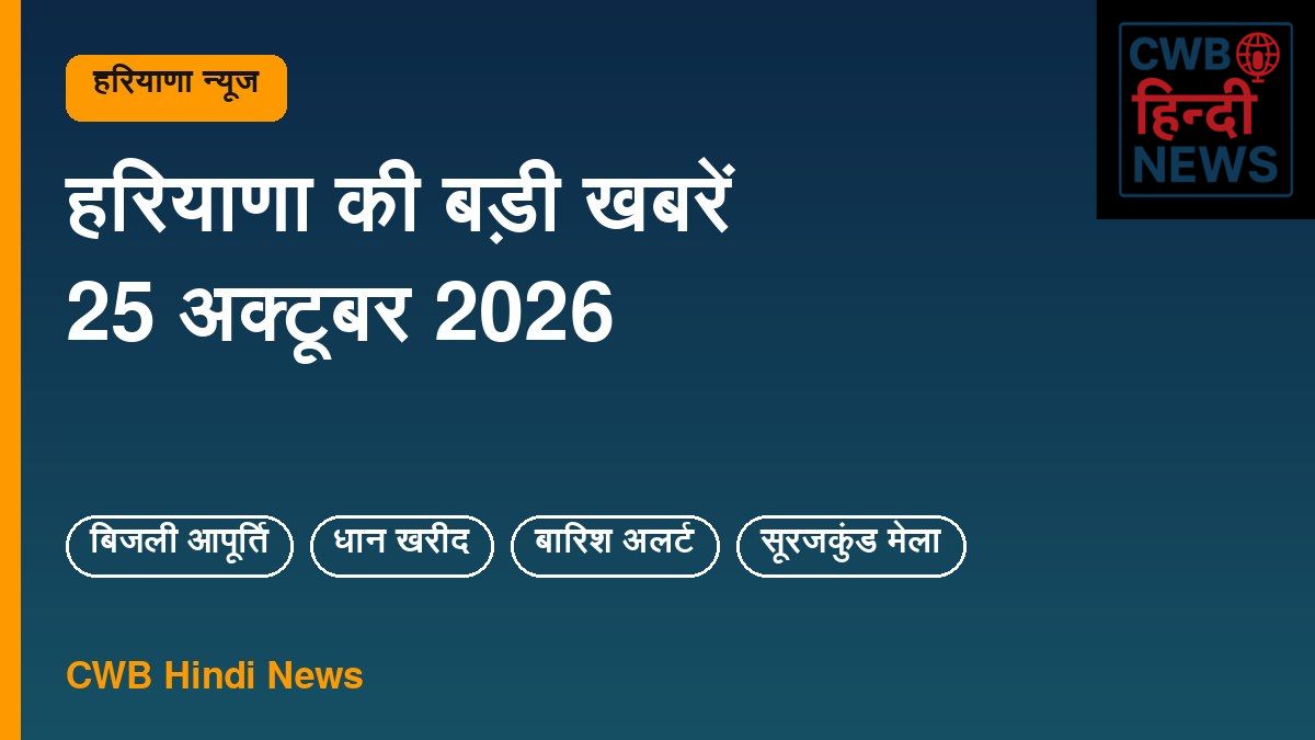 हरियाणा की बड़ी खबरें 25 अक्टूबर 2026: बिजली आपूर्ति, धान खरीद, बारिश अलर्ट और सूरजकुंड मेला