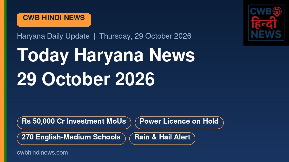 Today Haryana News 29 October 2026: Rs 50,000 Crore Investment MoUs, Power Licence on Hold, and Rain-Hail Alert